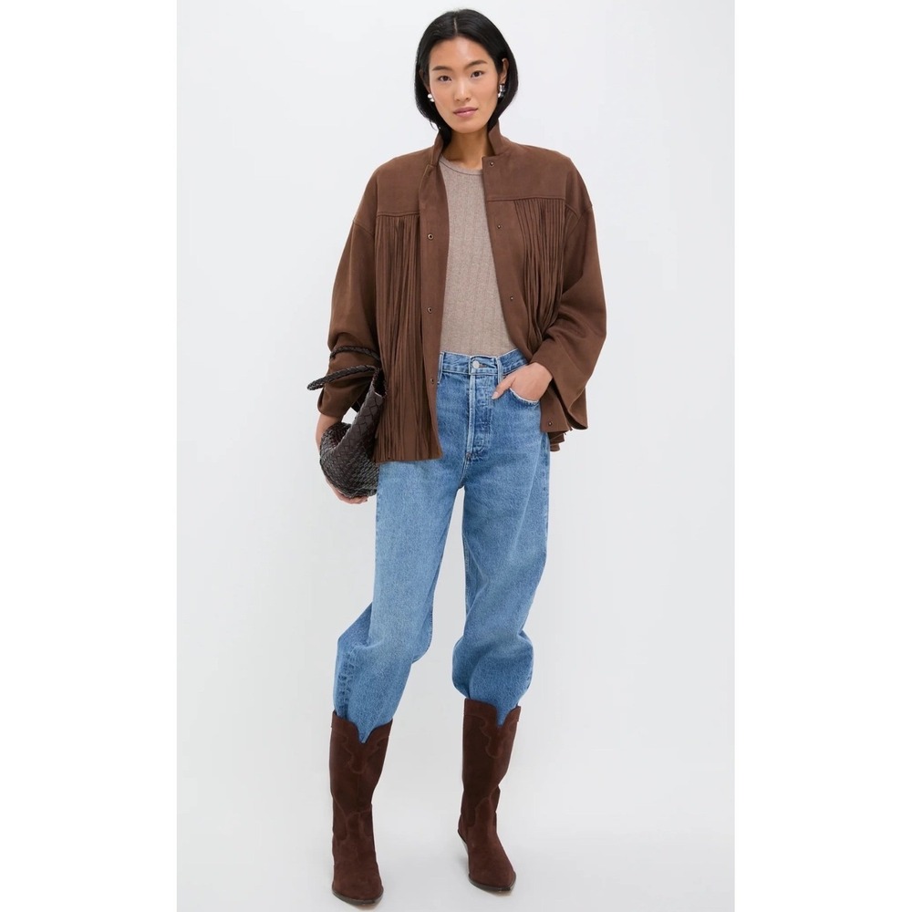 Tuckernuck Chocolate Suede Fringe Marant Shirt Jacket Brown Shacket XL NWT - Picture 3 of 10